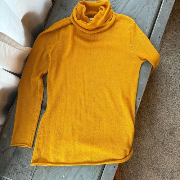 Qi Cashmere marigold yellow turtleneck sweater | size small - Picture 2 of 6